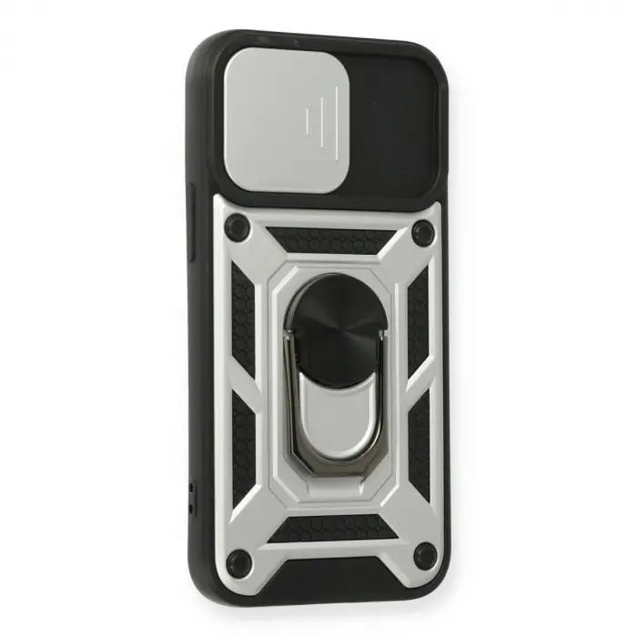 İphone 12 Mini Kılıf Pars Lens Yüzüklü Silikon - Gümüş