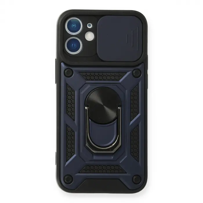 İphone 12 Mini Kılıf Pars Lens Yüzüklü Silikon - Lacivert