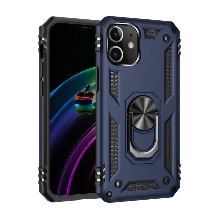 İphone 12 Mini Kılıf Sofya Yüzüklü Silikon Kapak - Lacivert