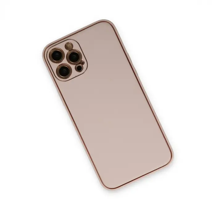 İphone 12 Pro Kılıf Coco Deri Silikon Kapak - Pudra