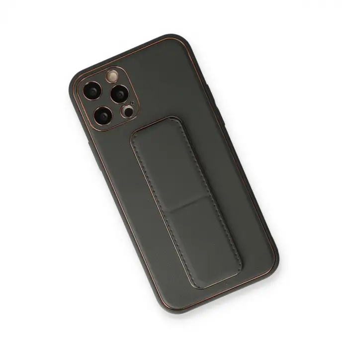 İphone 12 Pro Kılıf Coco Deri Standlı Kapak - Füme