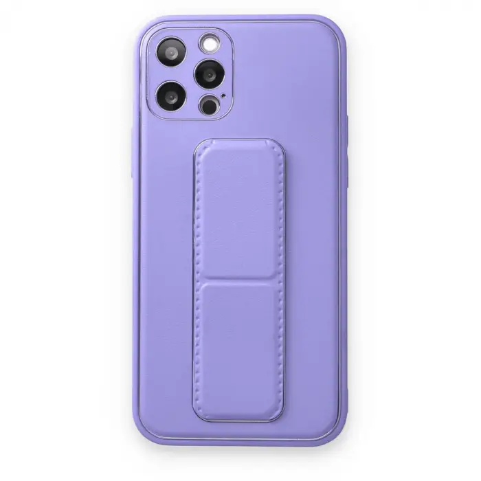 İphone 12 Pro Kılıf Coco Deri Standlı Kapak - Koyu Lila