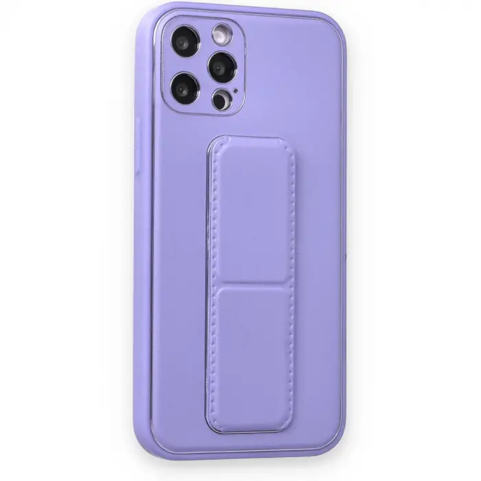 İphone 12 Pro Kılıf Coco Deri Standlı Kapak - Koyu Lila