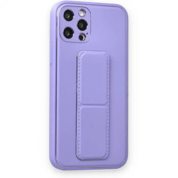 İphone 12 Pro Kılıf Coco Deri Standlı Kapak - Koyu Lila