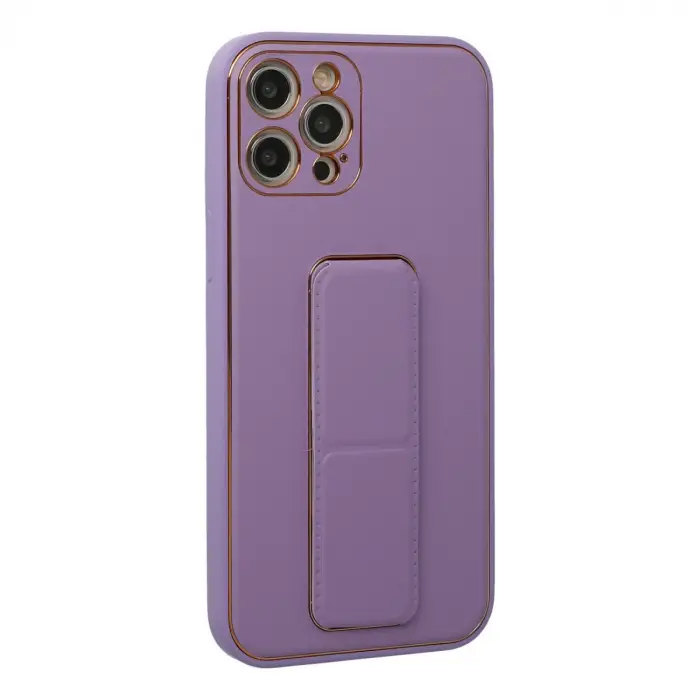 İphone 12 Pro Kılıf Coco Deri Standlı Kapak - Lila