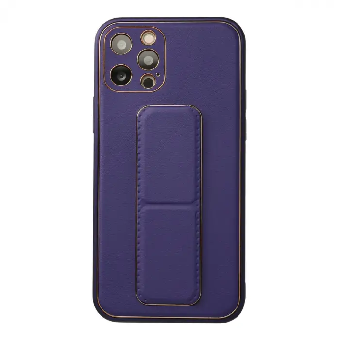 İphone 12 Pro Kılıf Coco Deri Standlı Kapak - Mor