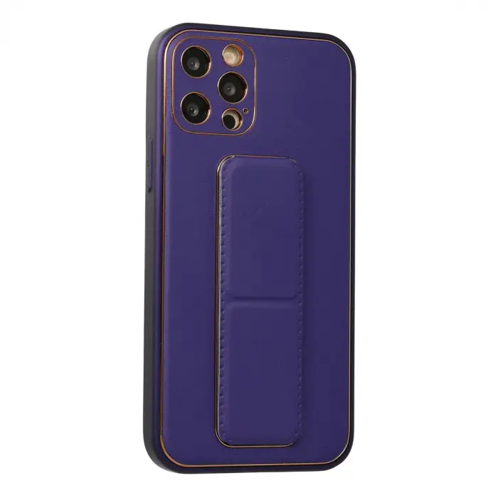İphone 12 Pro Kılıf Coco Deri Standlı Kapak - Mor