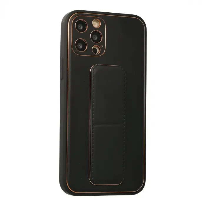 İphone 12 Pro Kılıf Coco Deri Standlı Kapak - Siyah