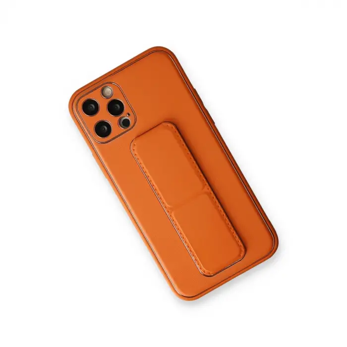 İphone 12 Pro Kılıf Coco Deri Standlı Kapak - Turuncu