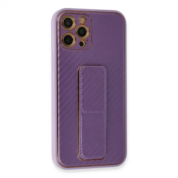İphone 12 Pro Kılıf Coco Karbon Standlı Kapak - Mor