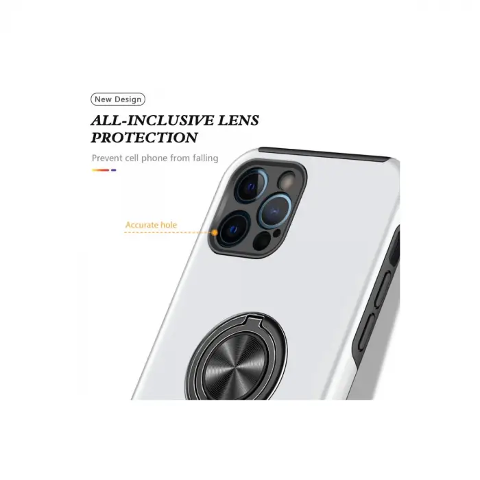 İphone 12 Pro Kılıf Elit Yüzüklü Kapak - Gümüş
