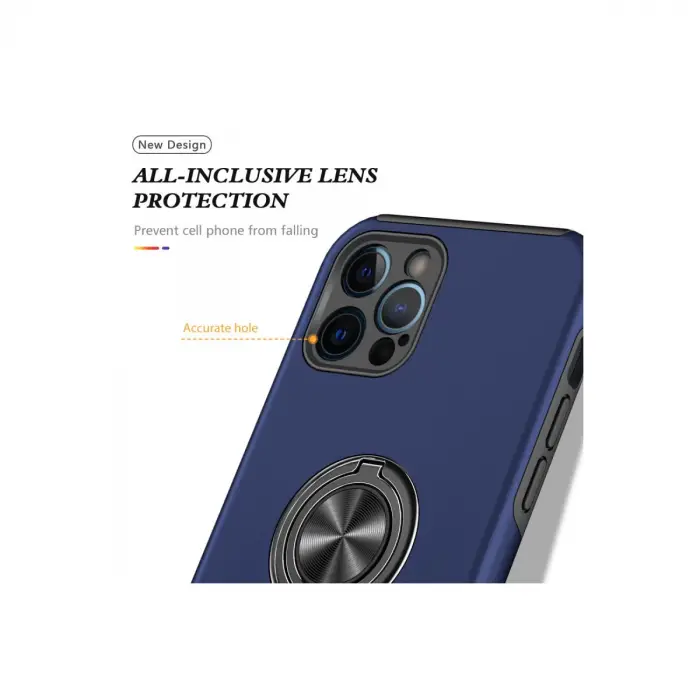 İphone 12 Pro Kılıf Elit Yüzüklü Kapak - Lacivert