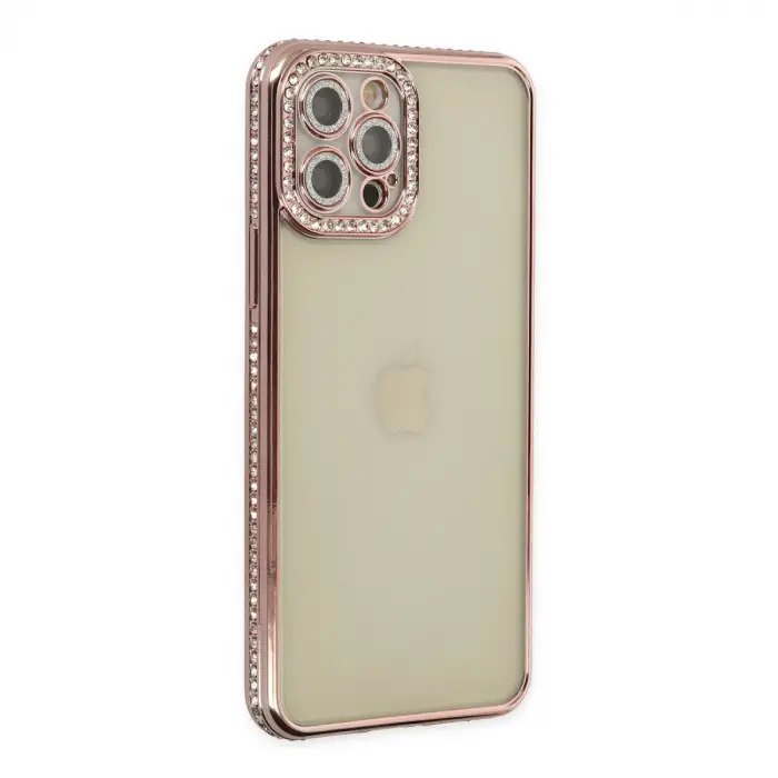 İphone 12 Pro Kılıf Joke Taşlı Silikon - Pembe