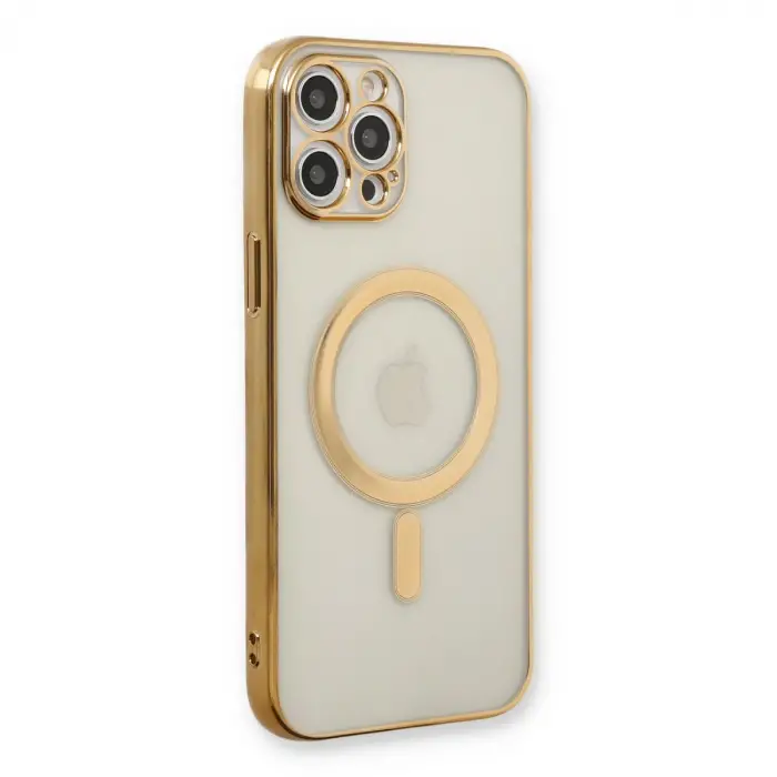 İphone 12 Pro Kılıf Magneticsafe Lazer Silikon - Gold