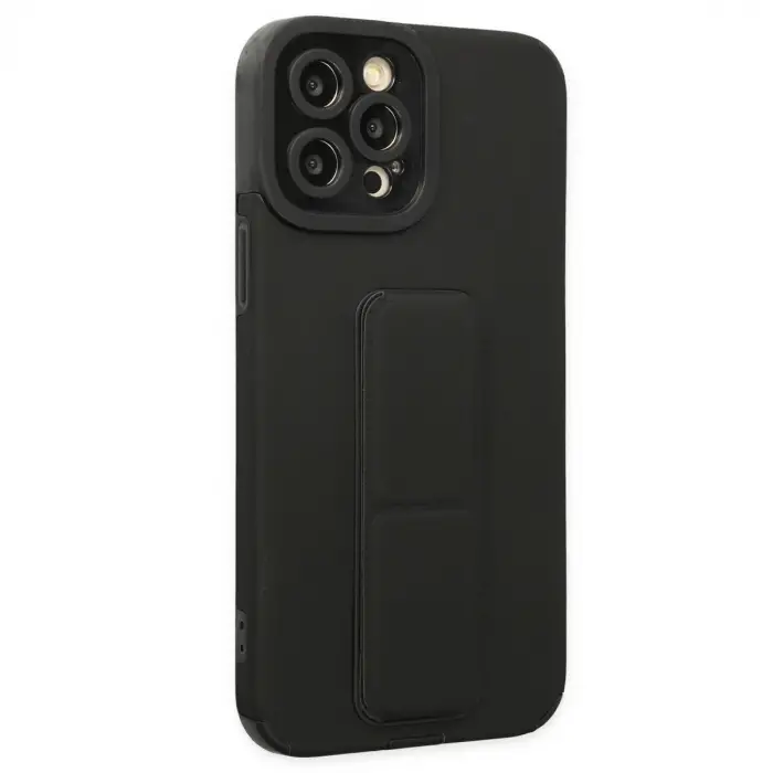 İphone 12 Pro Kılıf Mega Standlı Silikon - Siyah