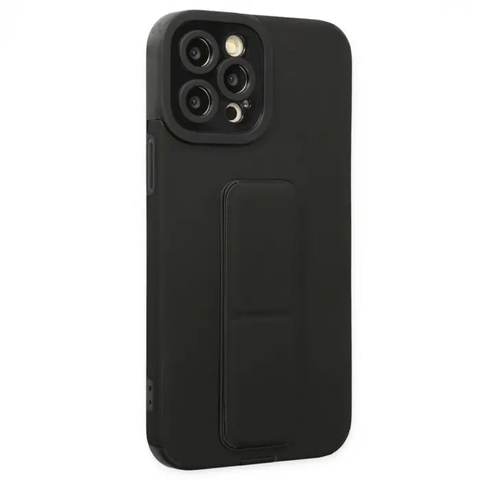 İphone 12 Pro Kılıf Mega Standlı Silikon - Siyah