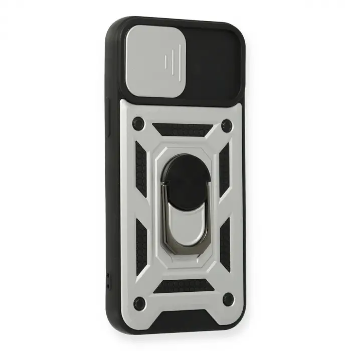 İphone 12 Pro Kılıf Pars Lens Yüzüklü Silikon - Gümüş