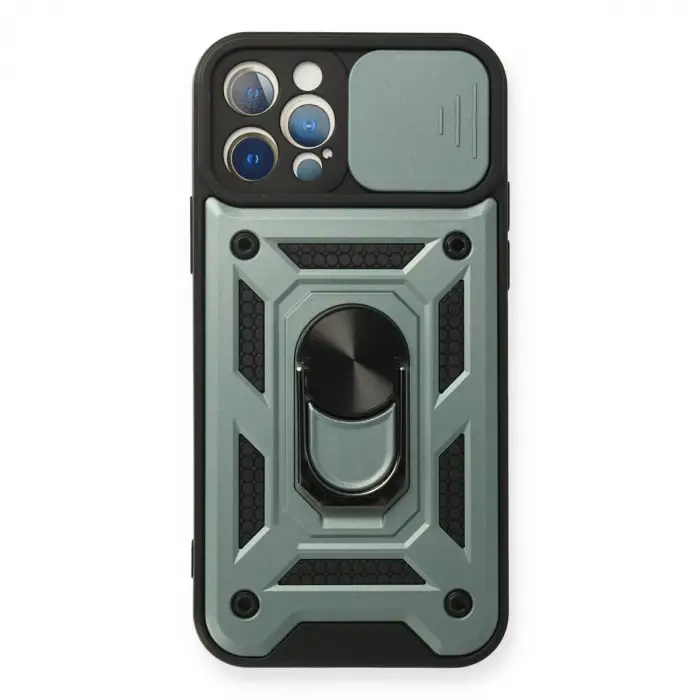 İphone 12 Pro Kılıf Pars Lens Yüzüklü Silikon - Yeşil