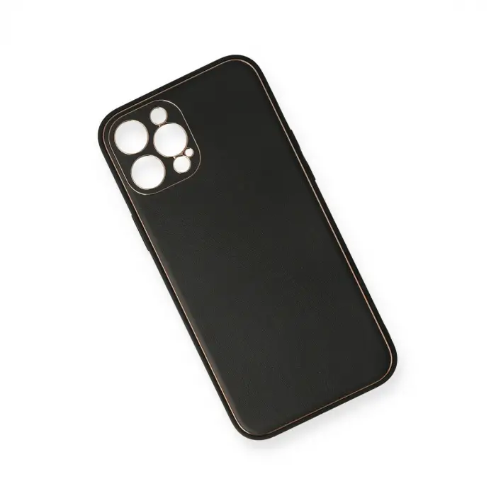 İphone 12 Pro Max Kılıf Coco Deri Silikon Kapak - Siyah
