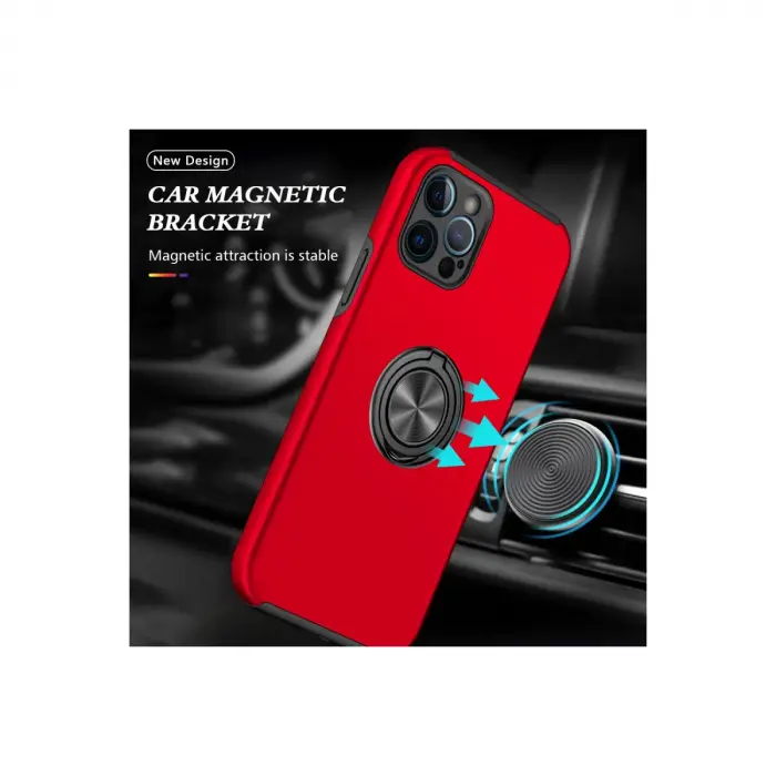 İphone 12 Pro Max Kılıf Elit Yüzüklü Kapak - Kırmızı