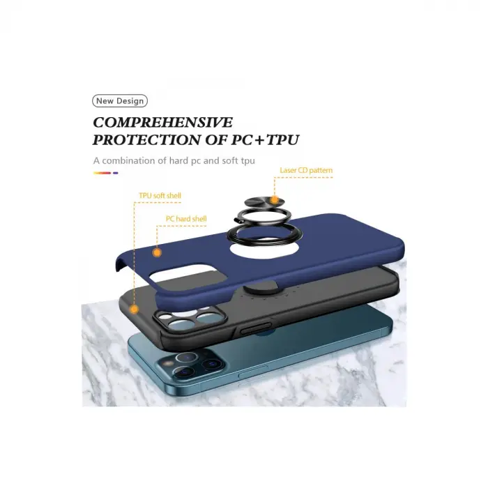 İphone 12 Pro Max Kılıf Elit Yüzüklü Kapak - Lacivert