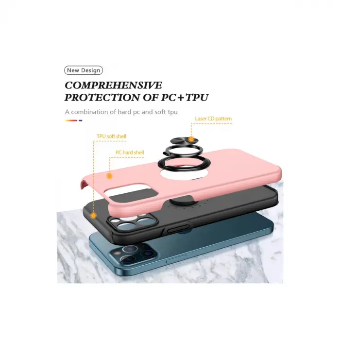 İphone 12 Pro Max Kılıf Elit Yüzüklü Kapak - Pembe