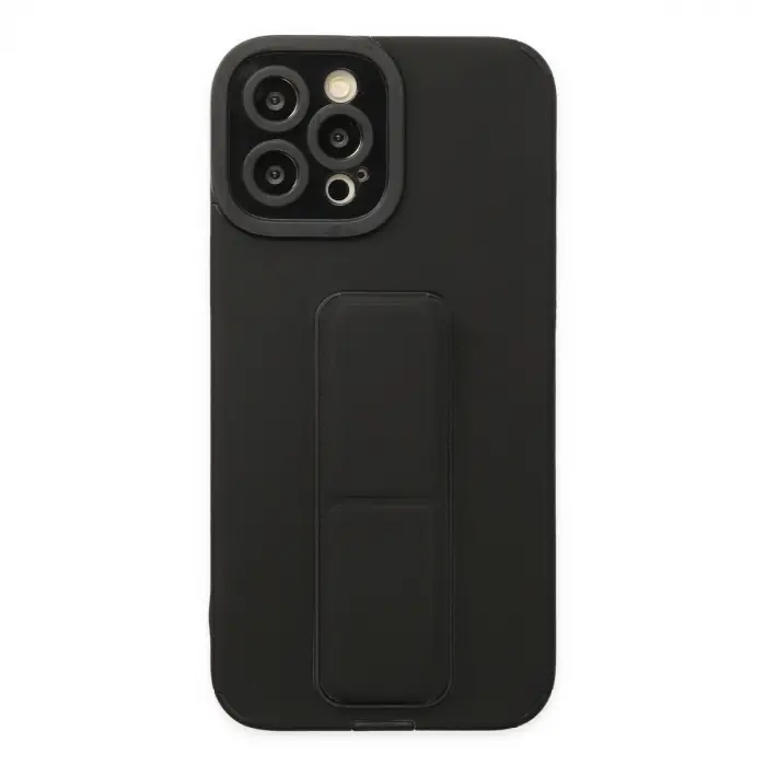 İphone 12 Pro Max Kılıf Mega Standlı Silikon - Siyah