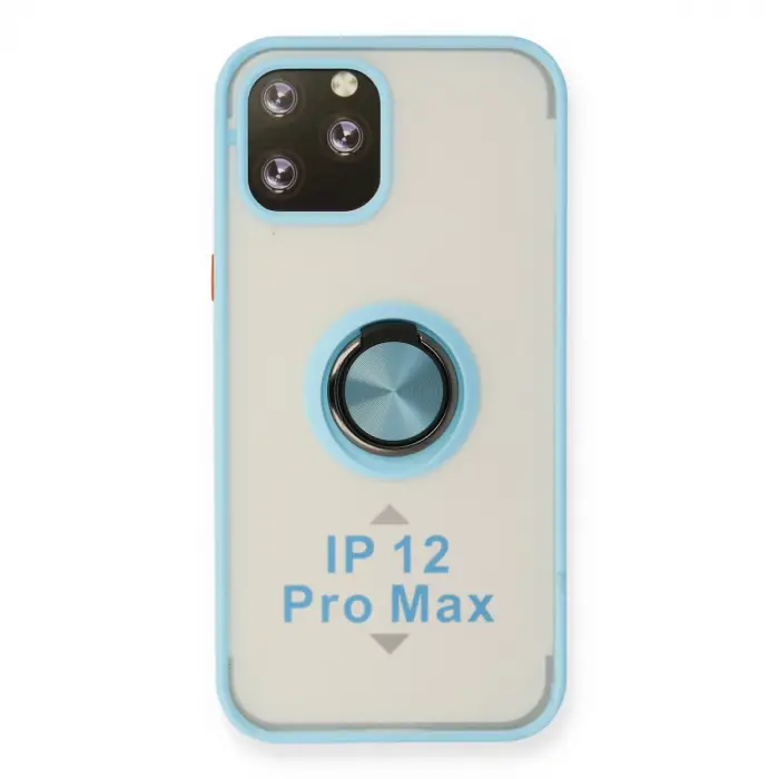 İphone 12 Pro Max Kılıf Montreal Yüzüklü Silikon Kapak - Buz Mavi