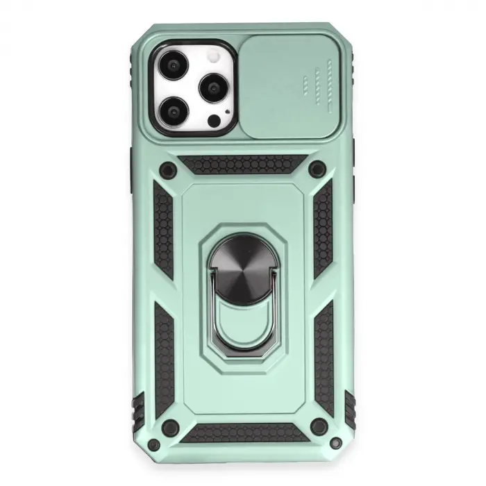 İphone 12 Pro Max Kılıf Pars Lens Yüzüklü Silikon - Yeşil