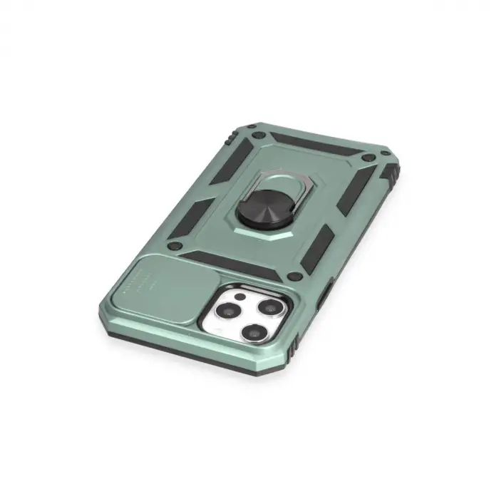 İphone 12 Pro Max Kılıf Pars Lens Yüzüklü Silikon - Yeşil