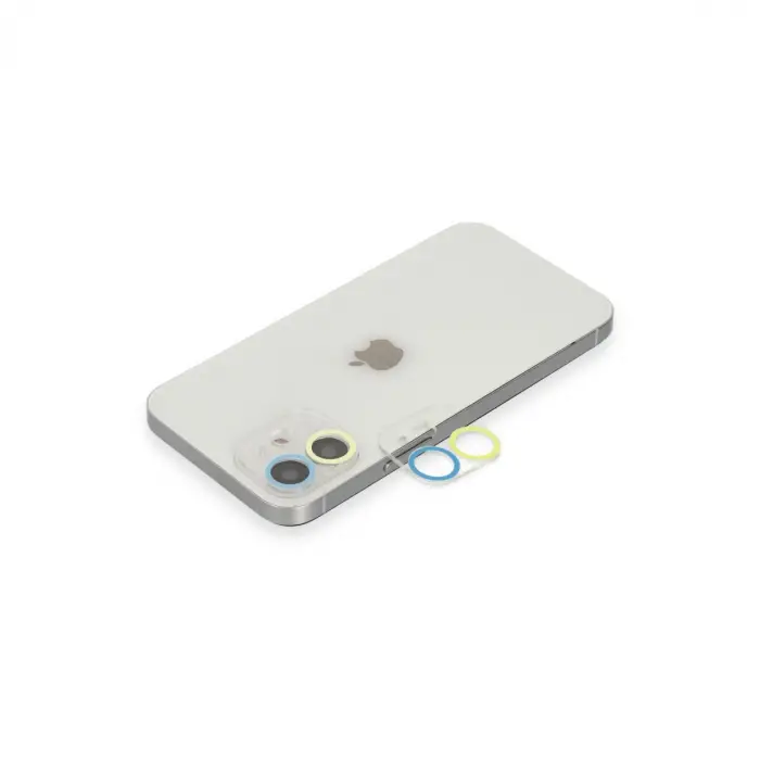 İphone 12 Renkli Kamera Lens Koruma Cam - Sarı-mavi