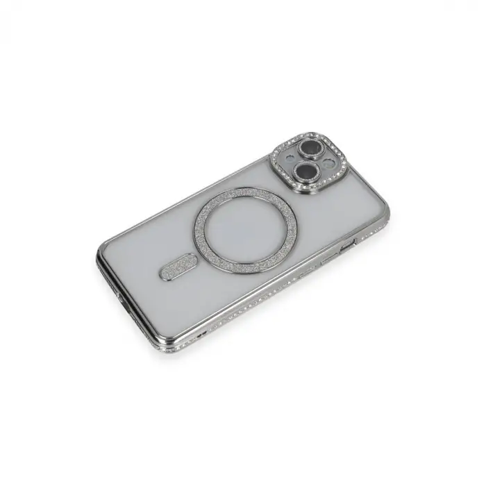 İphone 13 Kılıf Joke Simli Magneticsafe Kılıf - Gümüş