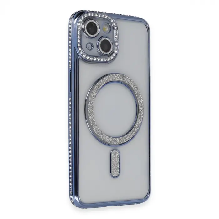 İphone 13 Kılıf Joke Simli Magneticsafe Kılıf - Mavi