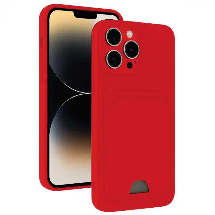 İphone 13 Pro Kılıf Kelvin Kartvizitli Silikon - Kırmızı