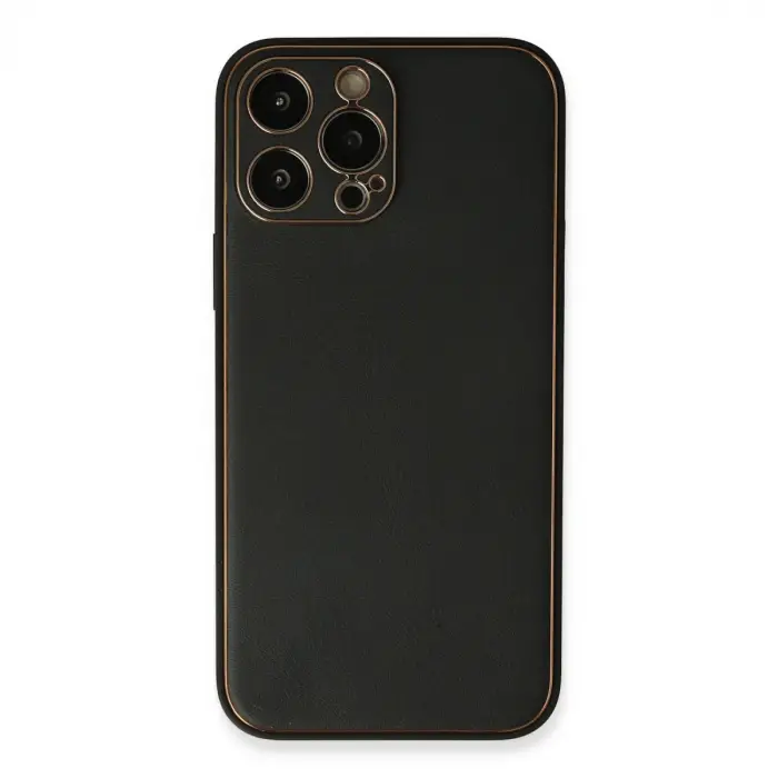 İphone 13 Pro Max Kılıf Coco Deri Silikon Kapak - Siyah