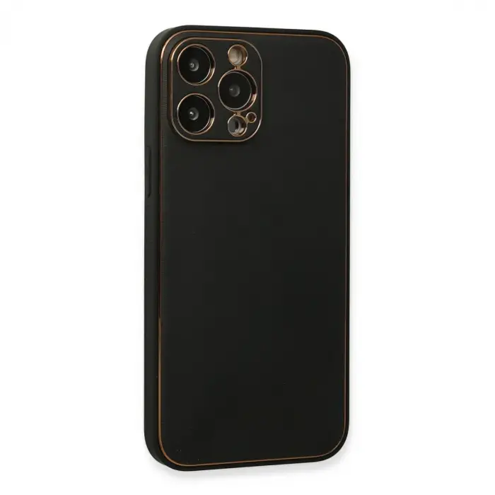 İphone 13 Pro Max Kılıf Coco Deri Silikon Kapak - Siyah