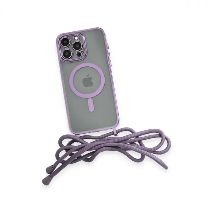 İphone 13 Pro Max Kılıf Divo Lazer Askılı Magsafe Kapak - Lila