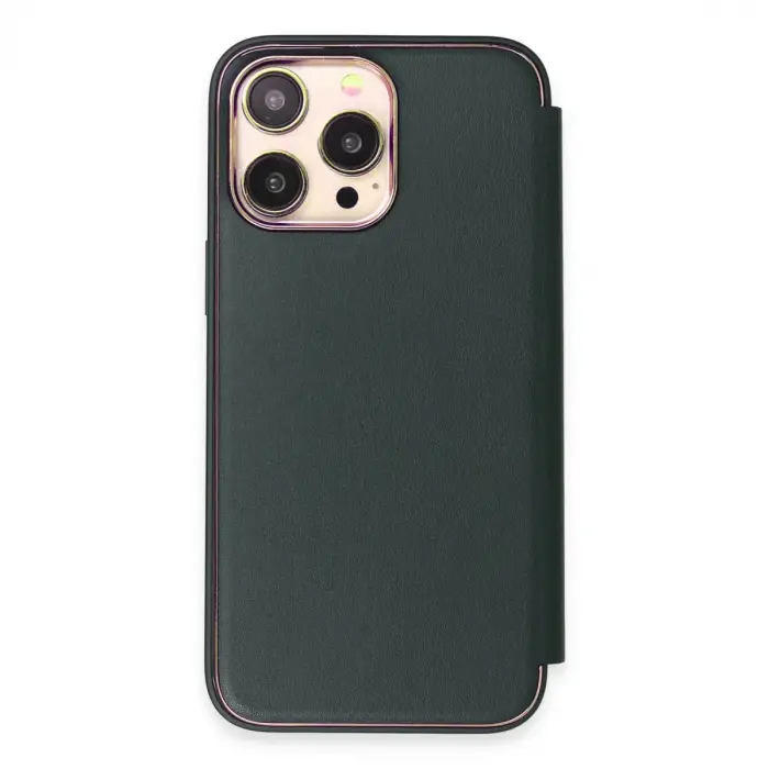 İphone 13 Pro Max Kılıf Dolpin Kapaklı - Koyu Yeşil