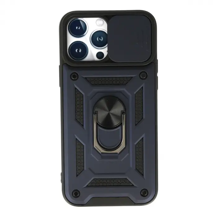 İphone 13 Pro Max Kılıf Pars Lens Yüzüklü Silikon - Lacivert