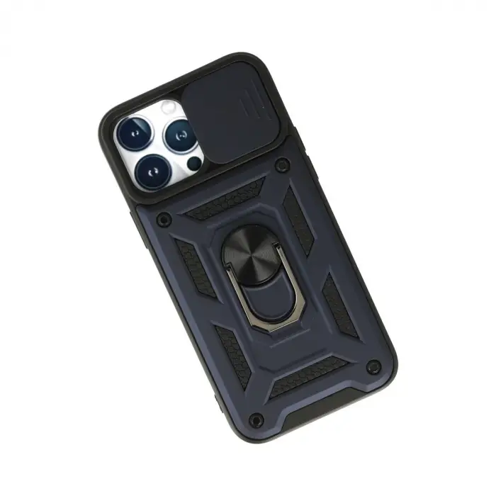 İphone 13 Pro Max Kılıf Pars Lens Yüzüklü Silikon - Lacivert