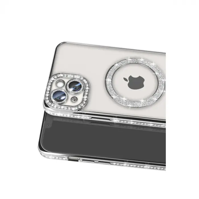 İphone 14 Kılıf Joke Simli Magneticsafe Kılıf - Gümüş