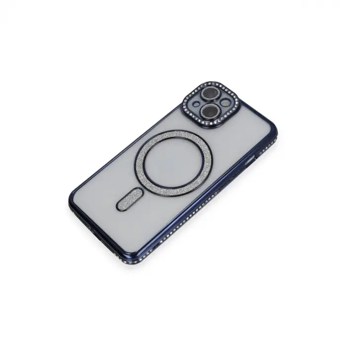 İphone 14 Kılıf Joke Simli Magneticsafe Kılıf - Lacivert