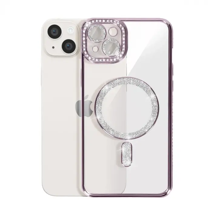 İphone 14 Kılıf Joke Simli Magneticsafe Kılıf - Pembe