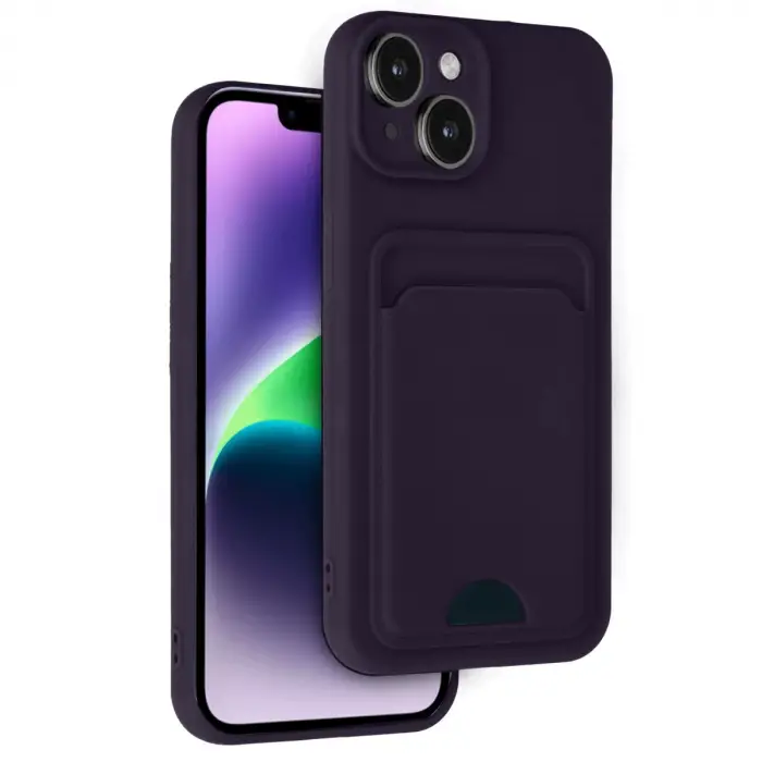 İphone 14 Kılıf Kelvin Kartvizitli Silikon - Derin Mor