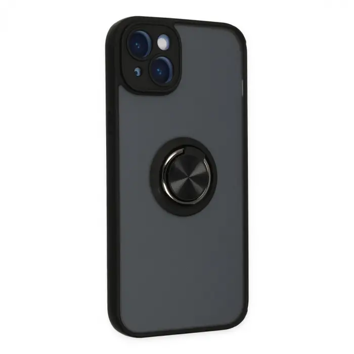 İphone 14 Kılıf Montreal Yüzüklü Silikon Kapak - Siyah