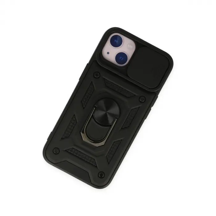 İphone 14 Kılıf Pars Lens Yüzüklü Silikon - Siyah