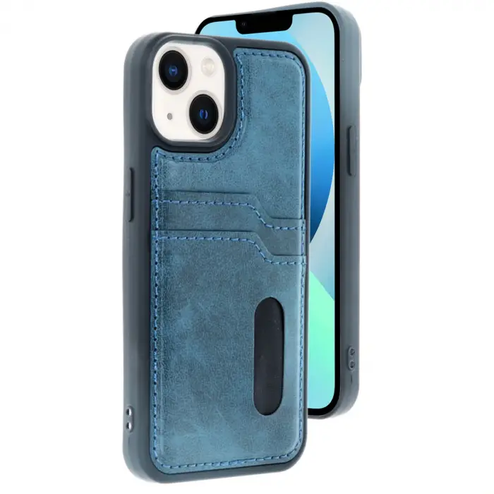 İphone 14 Kılıf Sara Kartvizitli Deri Kılıf - Lacivert