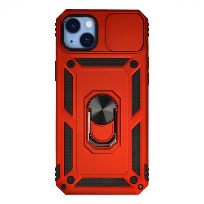 İphone 14 Plus Kılıf Pars Lens Yüzüklü Silikon - Kırmızı