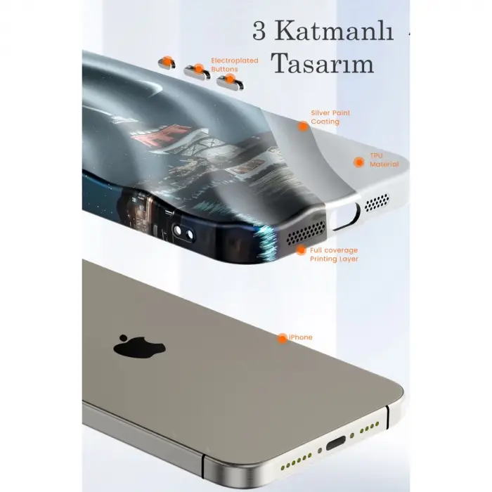 İphone 14 Pro Kılıf Crew Desenli Kapak - Galata Kulesi