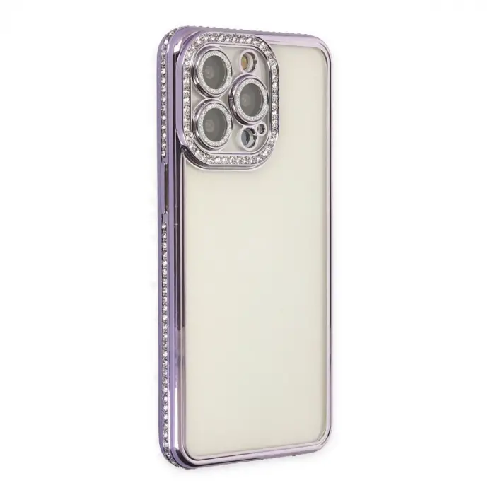 İphone 14 Pro Kılıf Joke Taşlı Silikon - Mor